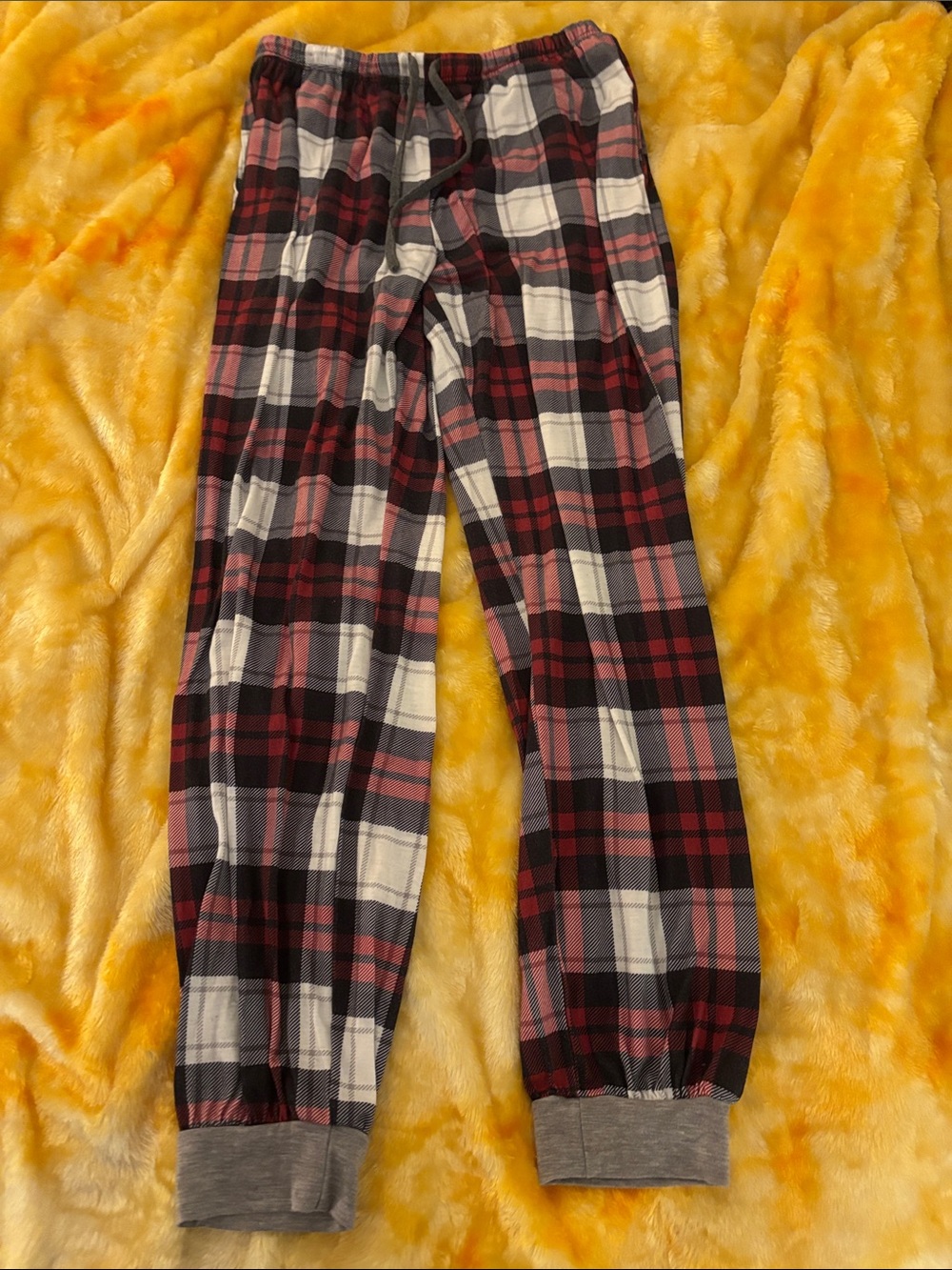 Plaid Cotton Lounge Pants - Red, Black & White
